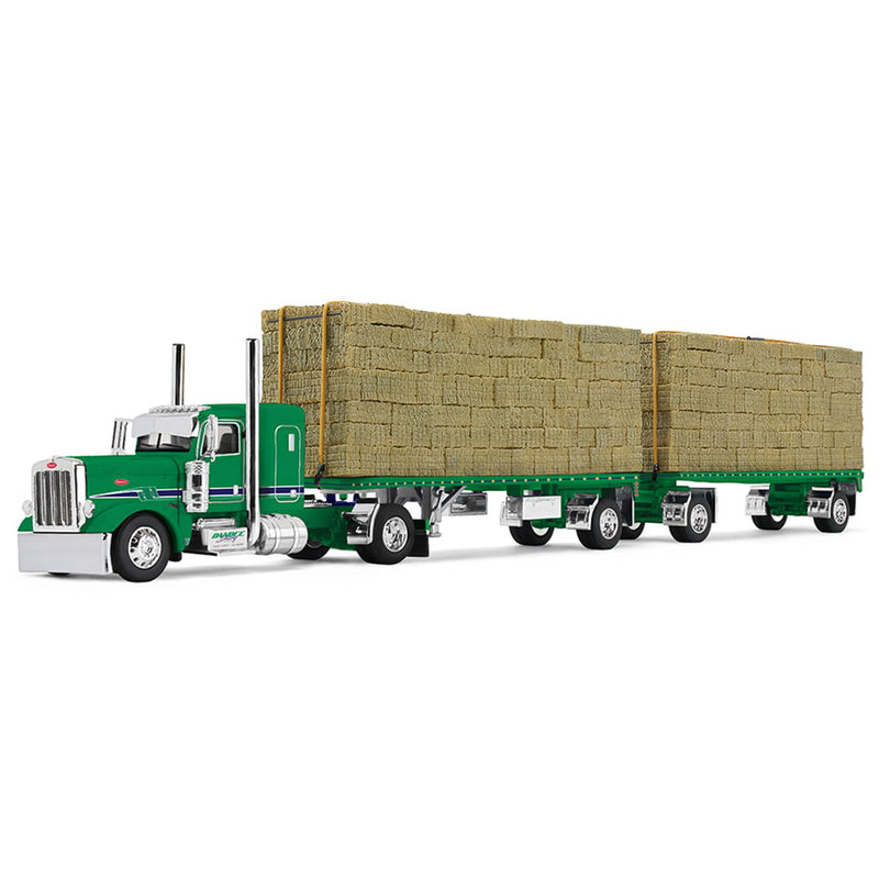 1/64 Peterbilt 389 Semi Truck with 36in Flat Top Sleeper & 28.5ft Utility Dual Flatbed Trailers with Hay Load, Alfalfa Cruiser, Big Rigs Series II #7, DCP by First Gear