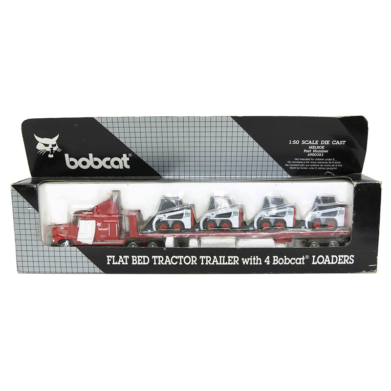 1/50 Red Semi Truck with Flatbed Trailer & 4 Bobcat 753 Skid Loaders by Wan Ho Industrial Co. Ltd.