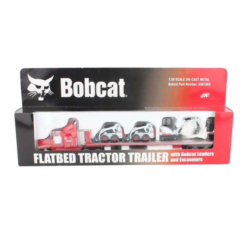 1/50 Bobcat Flatbed Tractor Trailer w/ 2 Bobcat S175 Skid Loaders & 2 325 D Series Excavators