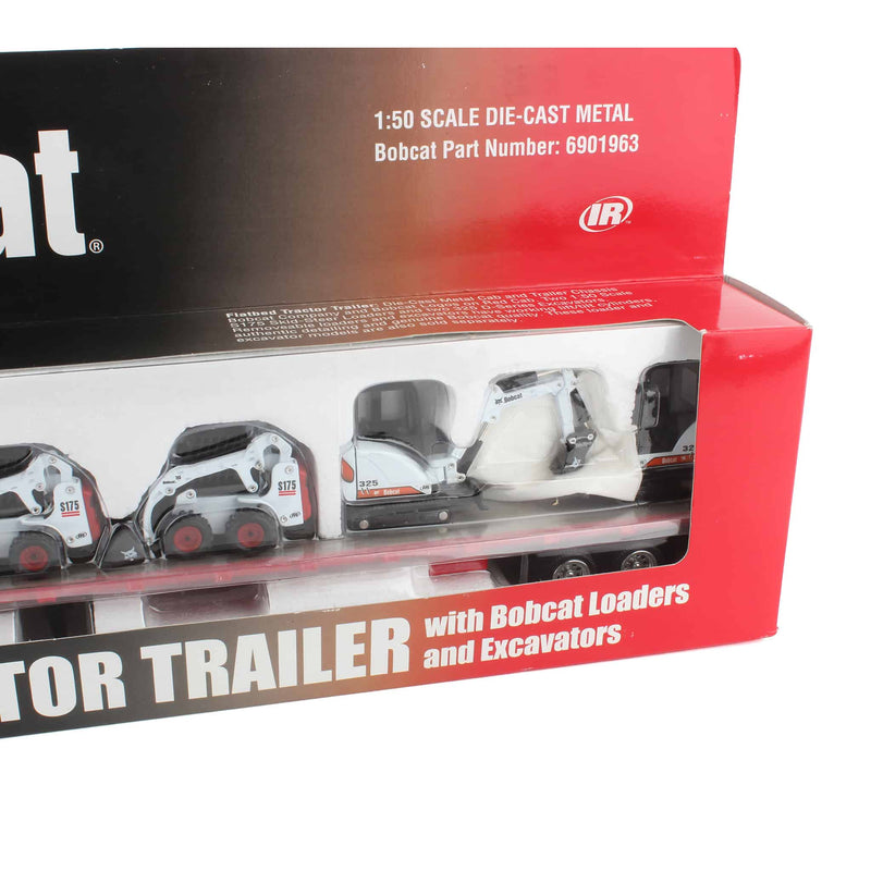 1/50 Bobcat Flatbed Tractor Trailer w/ 2 Bobcat S175 Skid Loaders & 2 325 D Series Excavators