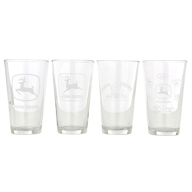 John Deere Set of 4 Etched Logo Glass Drinkware Tumblers