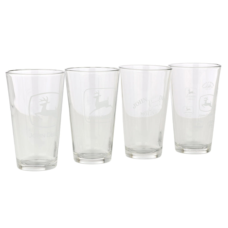 John Deere Set of 4 Etched Logo Glass Drinkware Tumblers