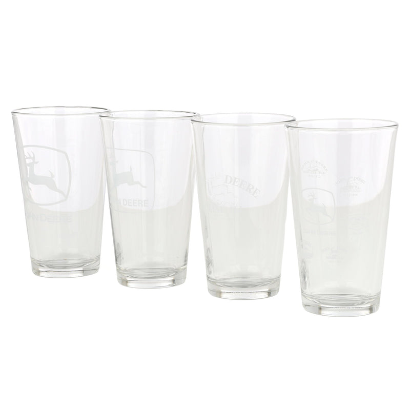 John Deere Set of 4 Etched Logo Glass Drinkware Tumblers
