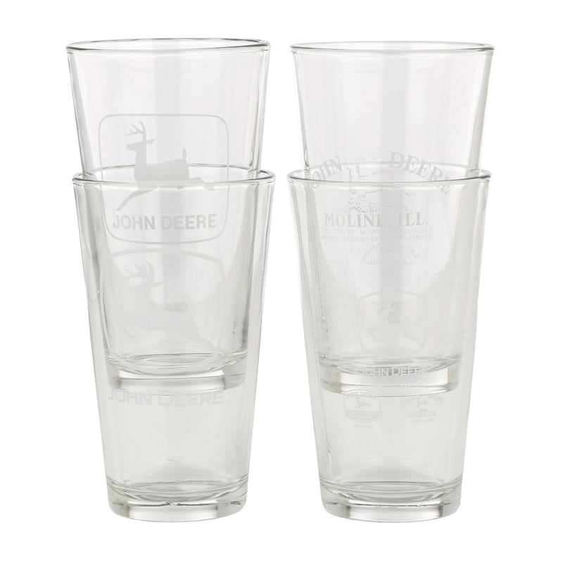 John Deere Set of 4 Etched Logo Glass Drinkware Tumblers