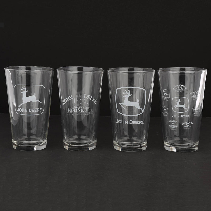 John Deere Set of 4 Etched Logo Glass Drinkware Tumblers