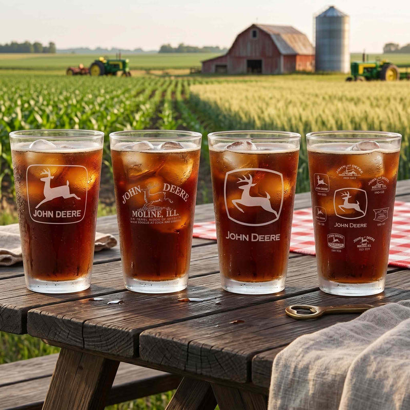 John Deere Set of 4 Etched Logo Glass Drinkware Tumblers