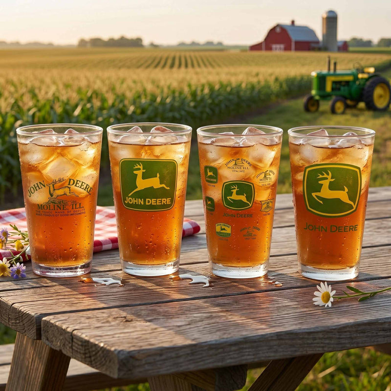 John Deere Set of 4 Logo Glass Drinkware Tumblers