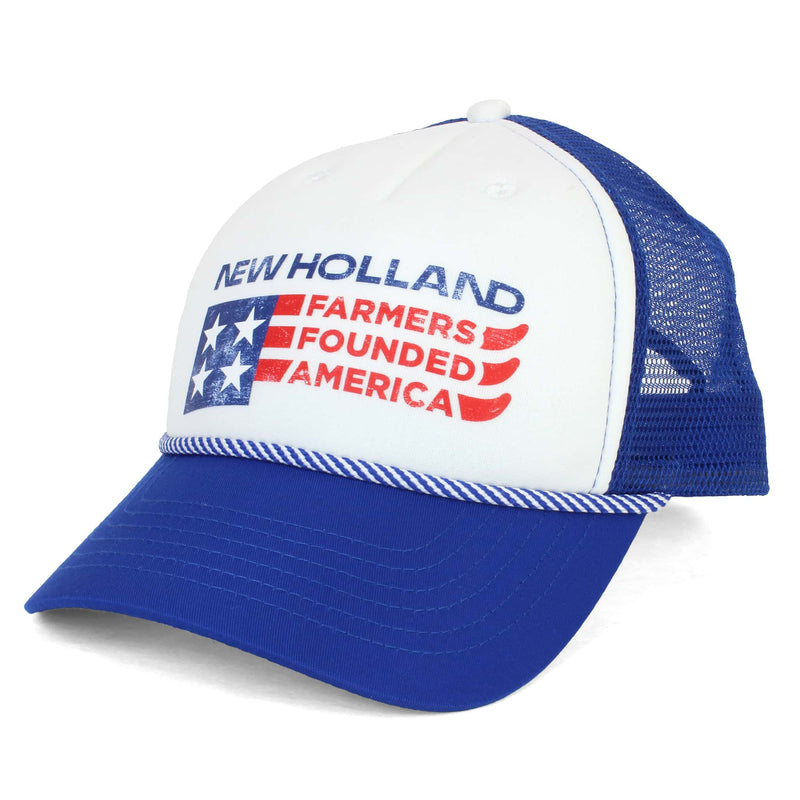New Holland Braided Cord Farmers Founded America White & Blue Cap