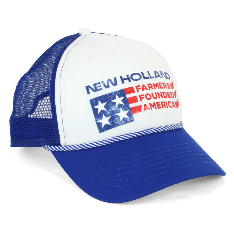 New Holland Braided Cord Farmers Founded America White & Blue Cap