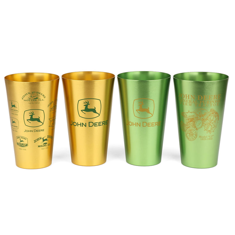 John Deere Set of 4 Yellow and Green 16oz Aluminum Tumblers