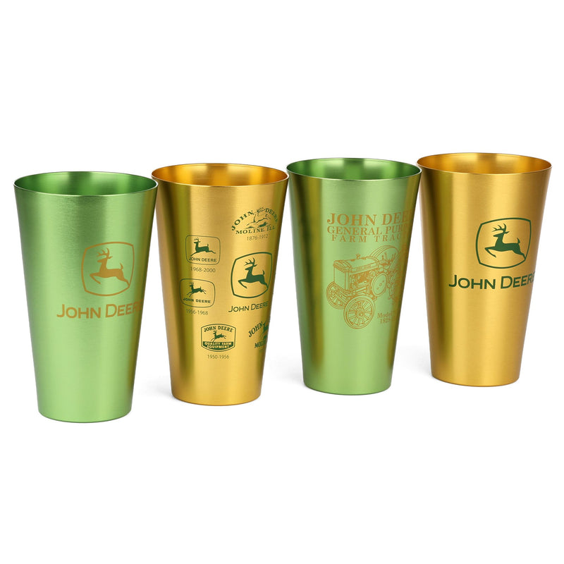 John Deere Set of 4 Yellow and Green 16oz Aluminum Tumblers