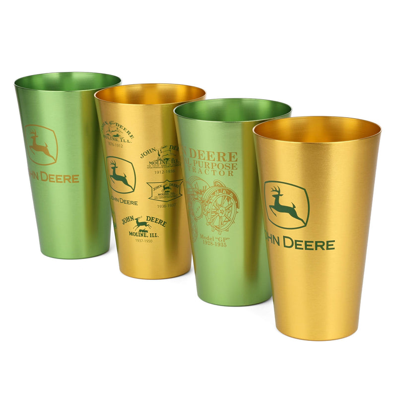 John Deere Set of 4 Yellow and Green 16oz Aluminum Tumblers