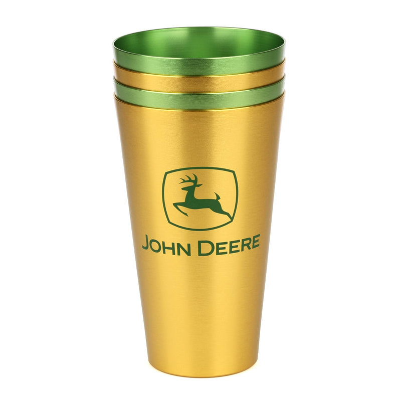 John Deere Set of 4 Yellow and Green 16oz Aluminum Tumblers