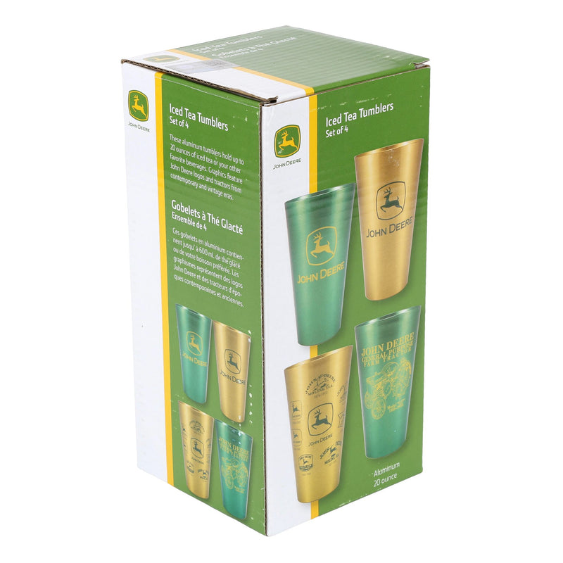 John Deere Set of 4 Yellow and Green 16oz Aluminum Tumblers