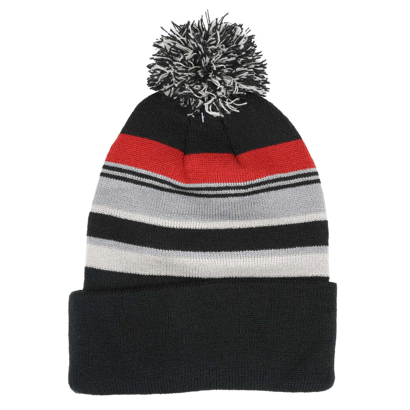 Case IH Pom Beanie with Black, Red & Gray Stripes
