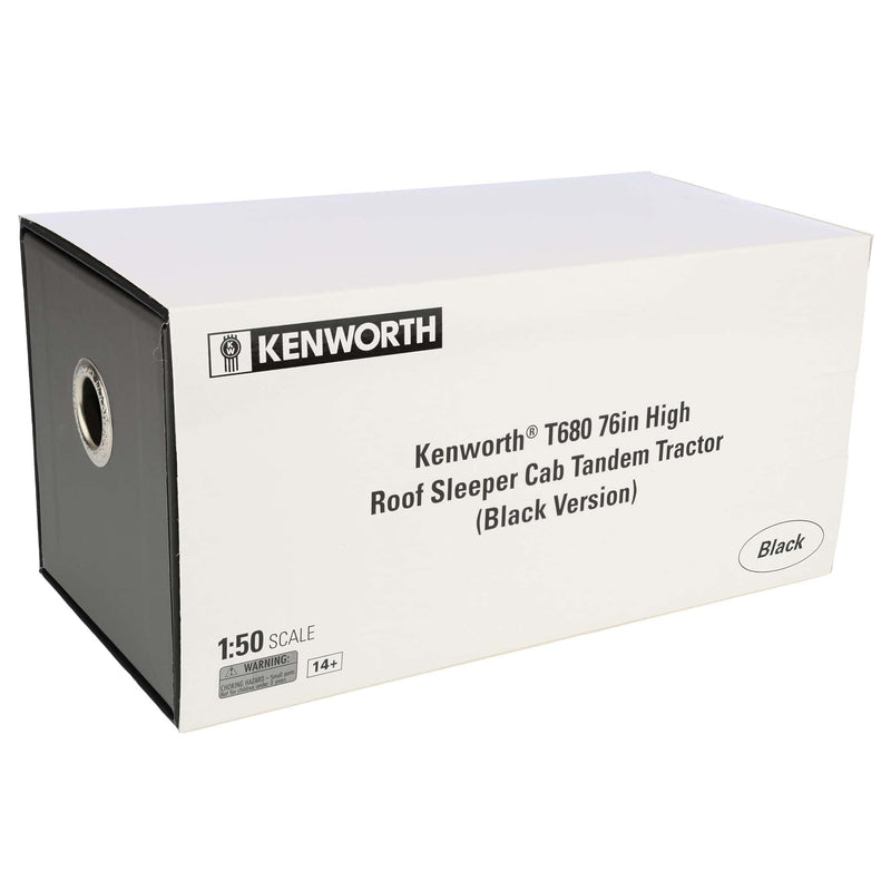 1/50 Black Kenworth T680 Tandem Tractor with 76in High Roof Sleeper Cab by Diecast Masters