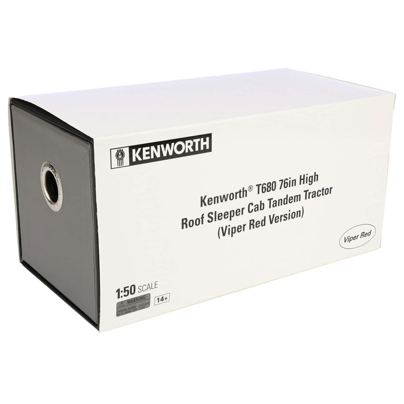 1/50 Red Kenworth T680 Tandem Tractor with 76in High Roof Sleeper Cab by Diecast Masters