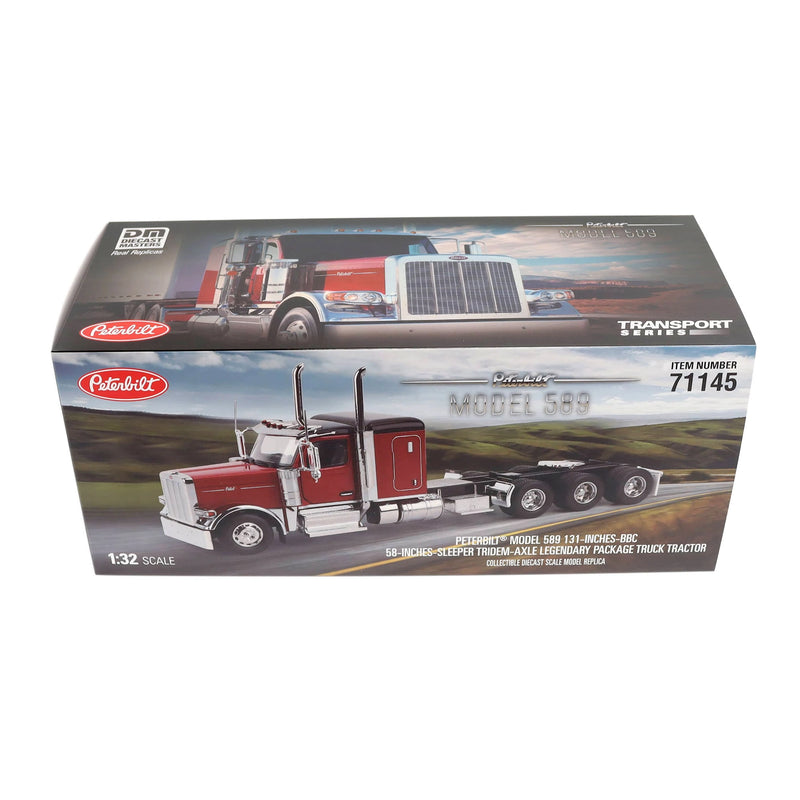 1/32 Peterbilt 589 Tridem-Axle Truck with 58in Sleeper by Diecast Masters, Legendary Red