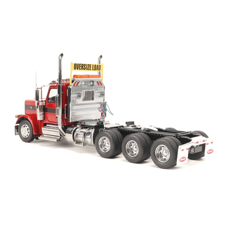 1/32 Peterbilt 589 Tridem-Axle Truck with Day Cab by Diecast Masters, Legendary Red Oversize Load