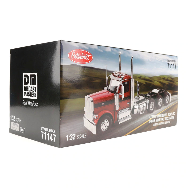 1/32 Peterbilt 589 Tridem-Axle Truck with Day Cab by Diecast Masters, Legendary Red Oversize Load