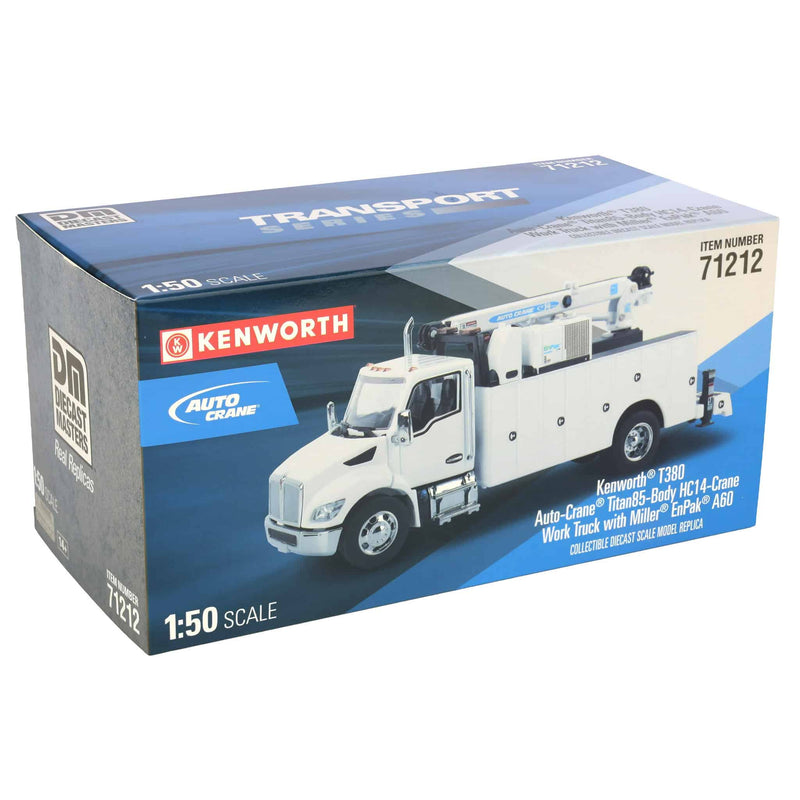 1/50 White Kenworth T380 Crane Work Truck with Miller EnPak by Diecast Masters