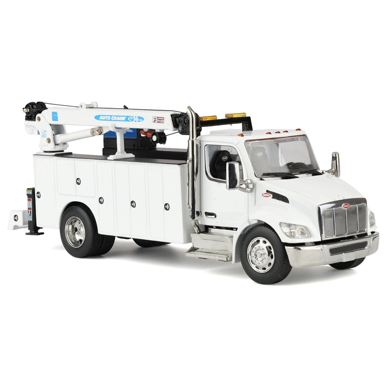 1/50 White Peterbilt Model 536 Crane Work Truck with Miller Trailblazer by Diecast Masters