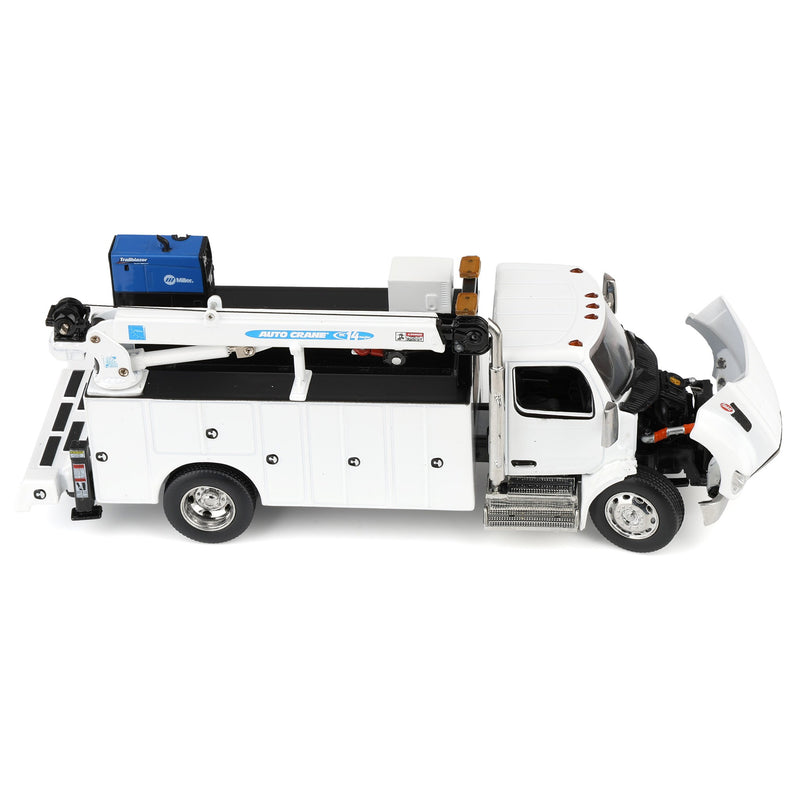 1/50 White Peterbilt Model 536 Crane Work Truck with Miller Trailblazer by Diecast Masters
