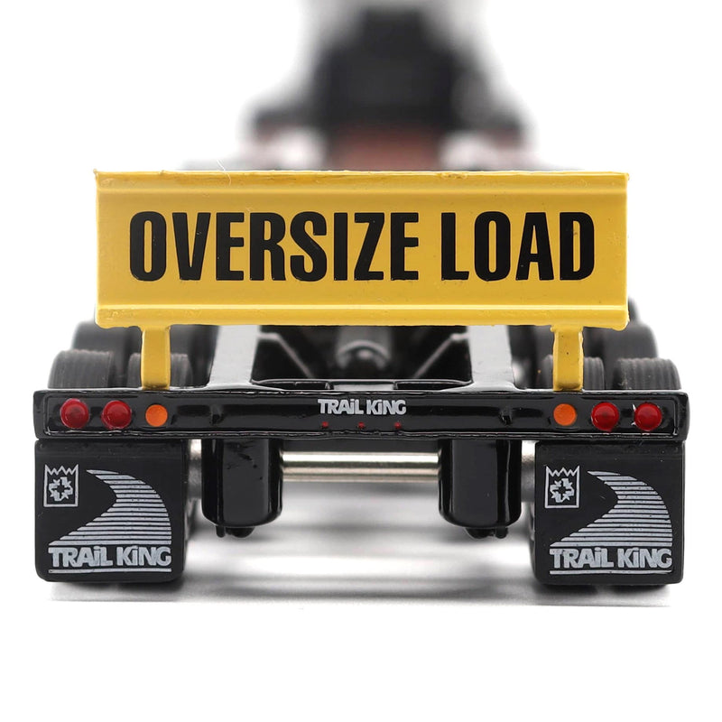 1/64 Peterbilt 589 Tridem-Axle Semi Truck with Trail King TK170 Gooseneck Lowboy Trailer, Jeep & Booster, White, Diecast Masters Transport Series