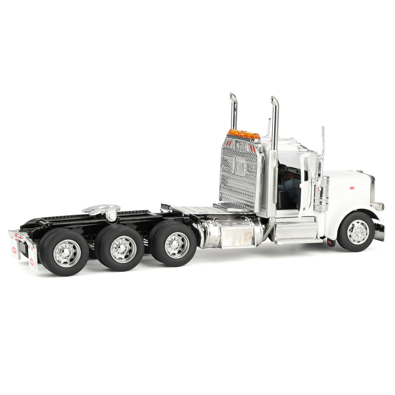 1/64 Peterbilt 589 Tridem-Axle Semi Truck with Trail King TK170 Gooseneck Lowboy Trailer, Jeep & Booster, White, Diecast Masters Transport Series