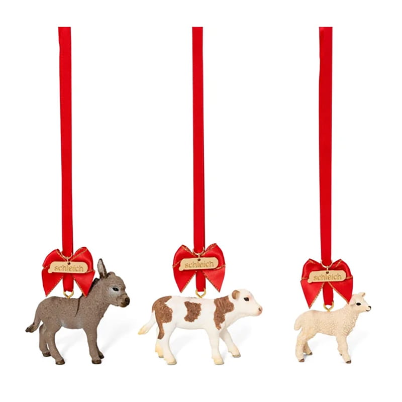 Limited Edition Holiday Treasures Farm Animal Ornament Set with Donkey Foal, Lamb & Calf by Schleich