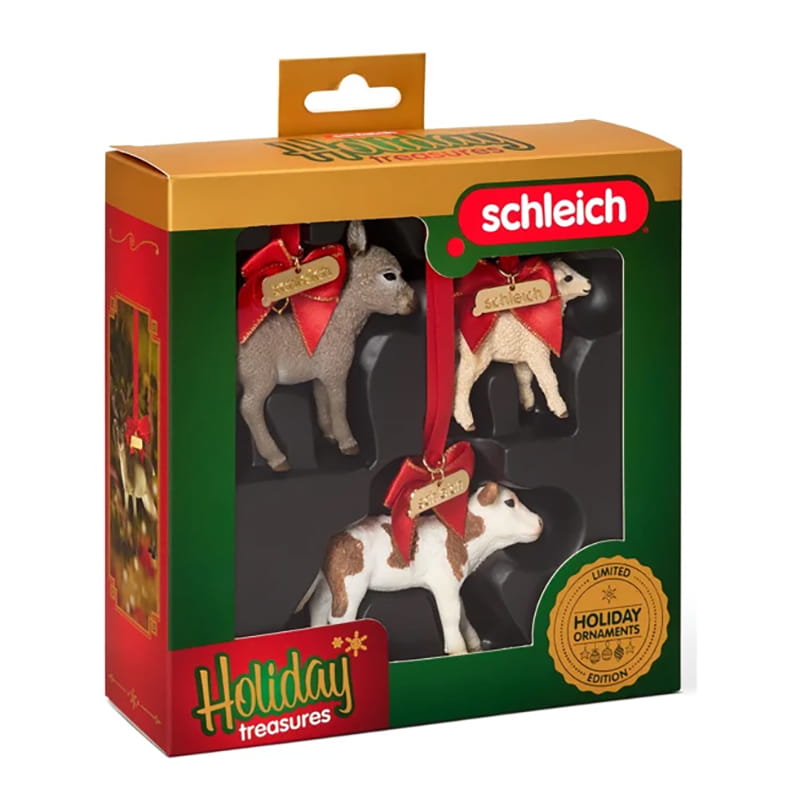 Limited Edition Holiday Treasures Farm Animal Ornament Set with Donkey Foal, Lamb & Calf by Schleich