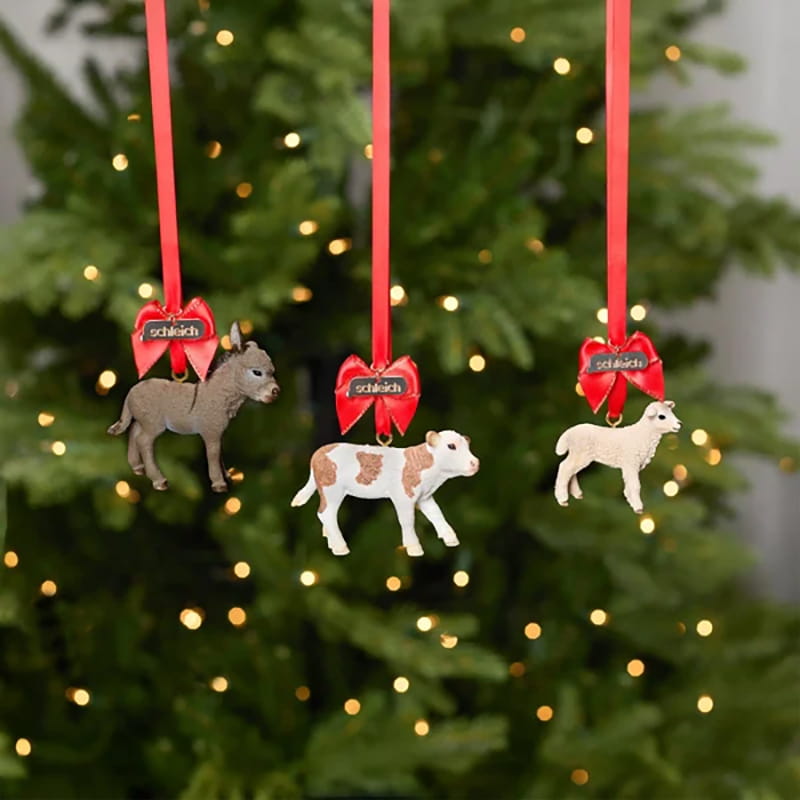 Limited Edition Holiday Treasures Farm Animal Ornament Set with Donkey Foal, Lamb & Calf by Schleich