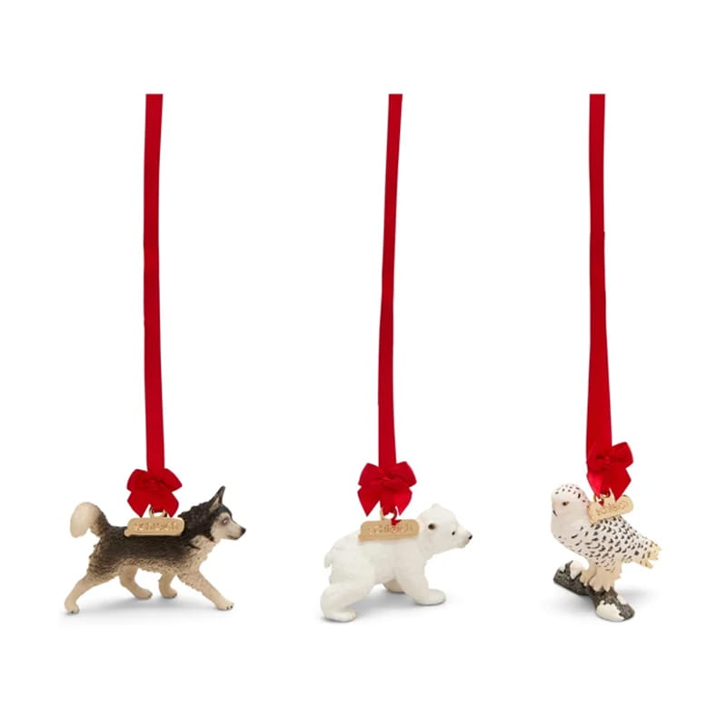 Limited Edition Holiday Treasures Wild Life Animal Ornament Set with Polar Bear Cub, Husky & Snowy Owl by Schleich