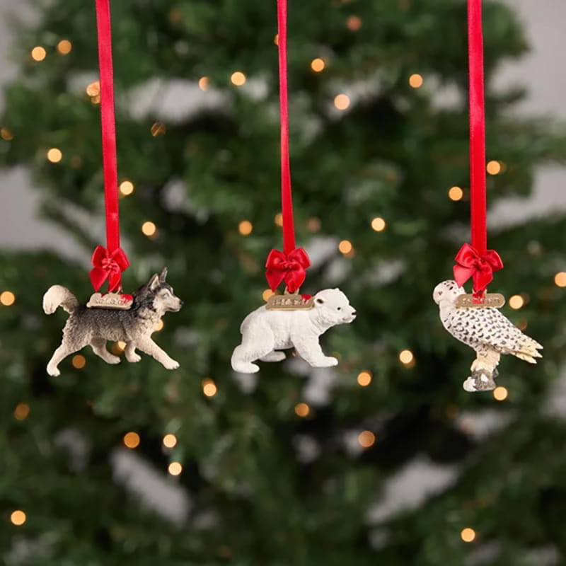 Limited Edition Holiday Treasures Wild Life Animal Ornament Set with Polar Bear Cub, Husky & Snowy Owl by Schleich