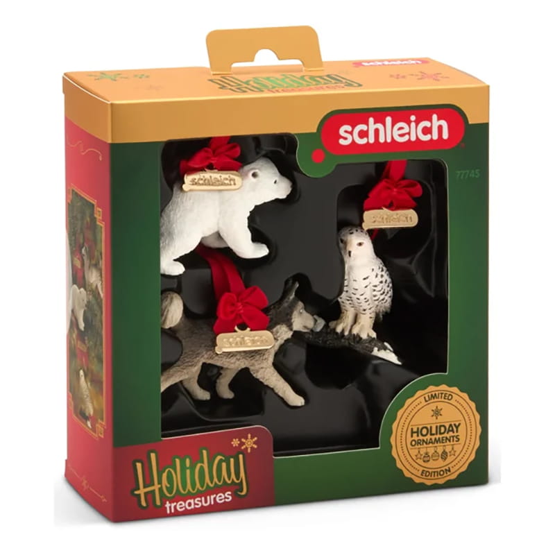 Limited Edition Holiday Treasures Wild Life Animal Ornament Set with Polar Bear Cub, Husky & Snowy Owl by Schleich