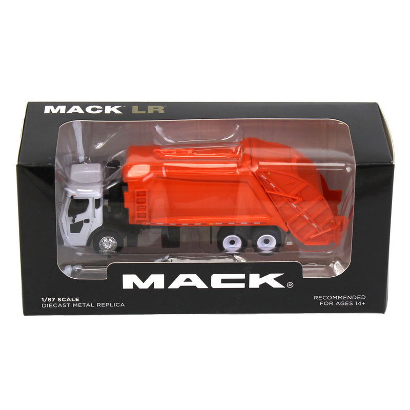 (B&D) 1/87 White Mack LR with Orange McNeilus Meridian Rear Loader by First Gear - Damaged Box
