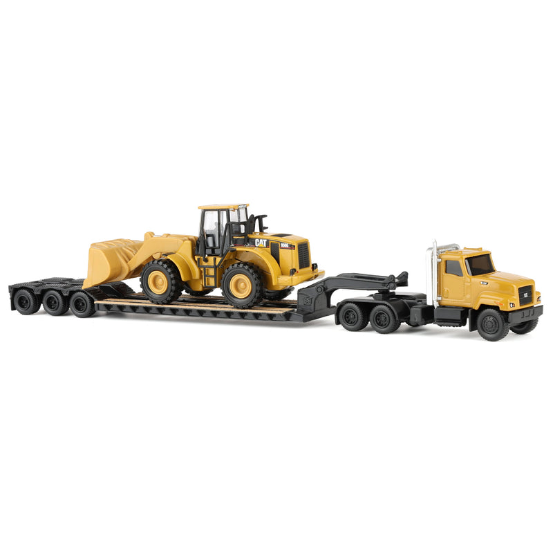 1/87 Caterpillar CT681 Day Cab Semi Truck with Lowboy Trailer & 950G Wheel Loader by Diecast Masters