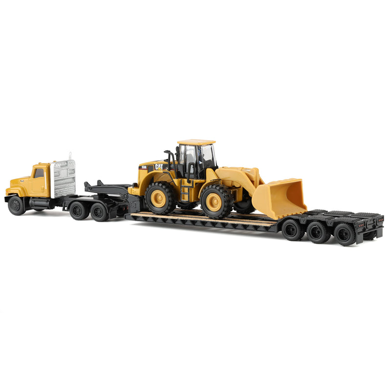 1/87 Caterpillar CT681 Day Cab Semi Truck with Lowboy Trailer & 950G Wheel Loader by Diecast Masters