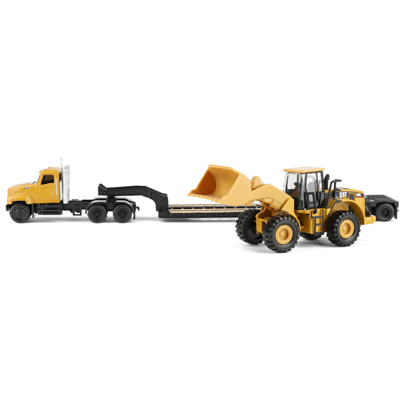 1/87 Caterpillar CT681 Day Cab Semi Truck with Lowboy Trailer & 950G Wheel Loader by Diecast Masters
