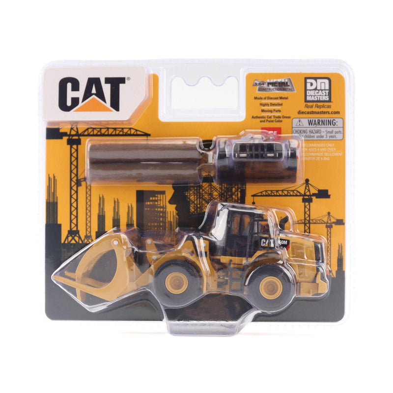 1/64 CAT 950M Wheel Loader with Log Fork, Bucket and Logs by Diecast Masters