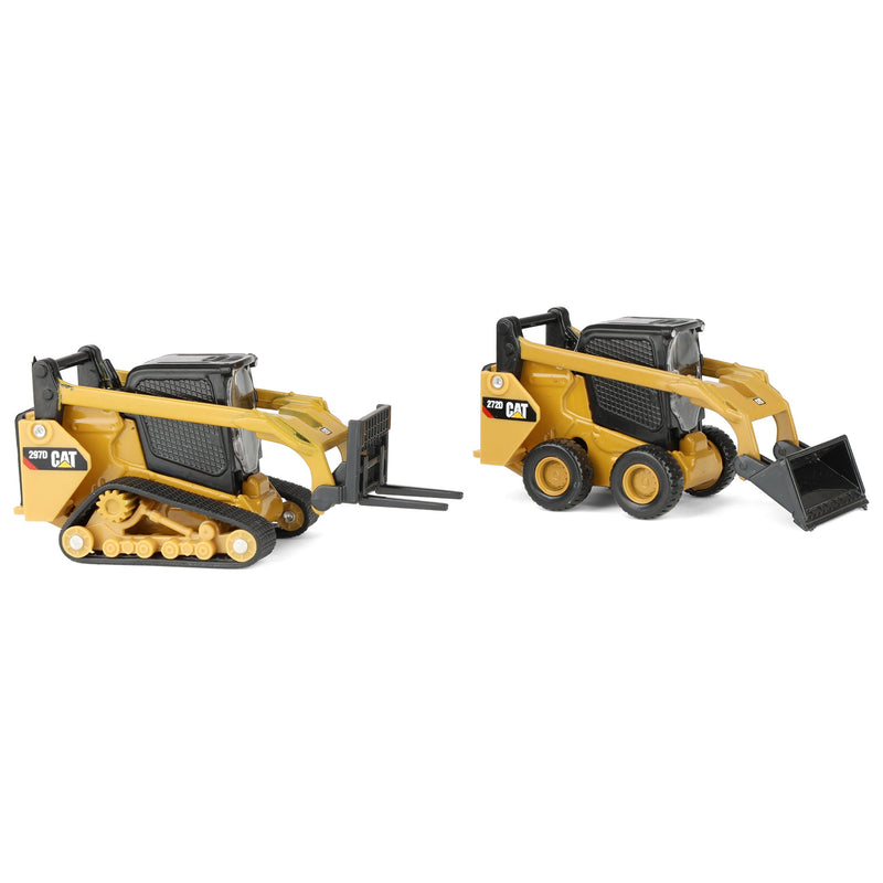 1/64 CAT 272 Skid Steer Loader & CAT 297D2 Compact Track Loader with Interchangeable Attachments by Diecast Masters