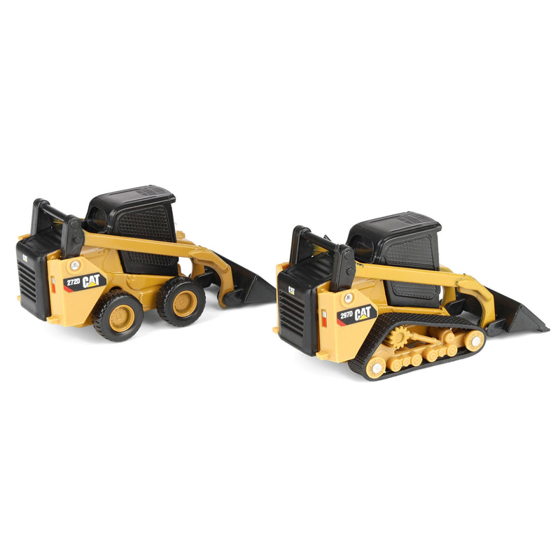 1/64 CAT 272 Skid Steer Loader & CAT 297D2 Compact Track Loader with Interchangeable Attachments by Diecast Masters