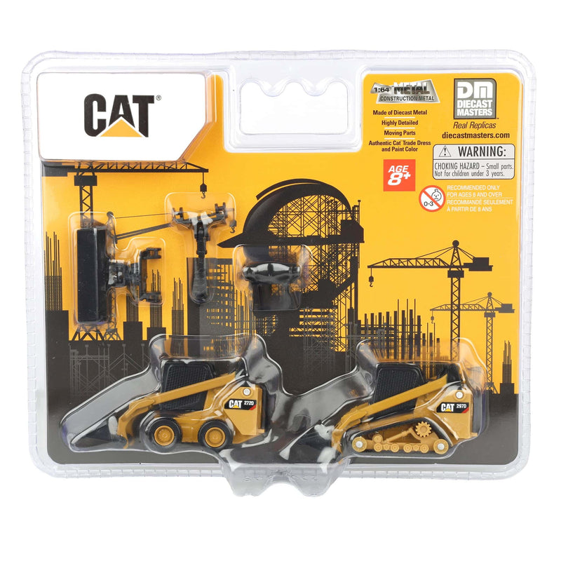 1/64 CAT 272 Skid Steer Loader & CAT 297D2 Compact Track Loader with Interchangeable Attachments by Diecast Masters
