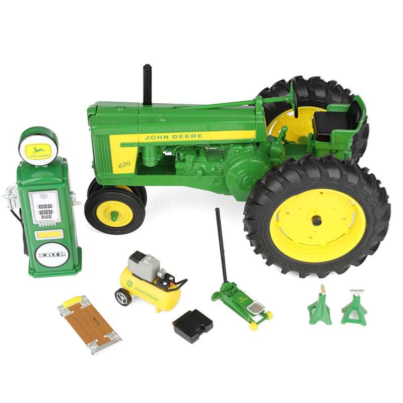 1/16 John Deere 620 Tractor Restoration Set with Vintage-Style Gas Pump, ERTL Prestige Collection