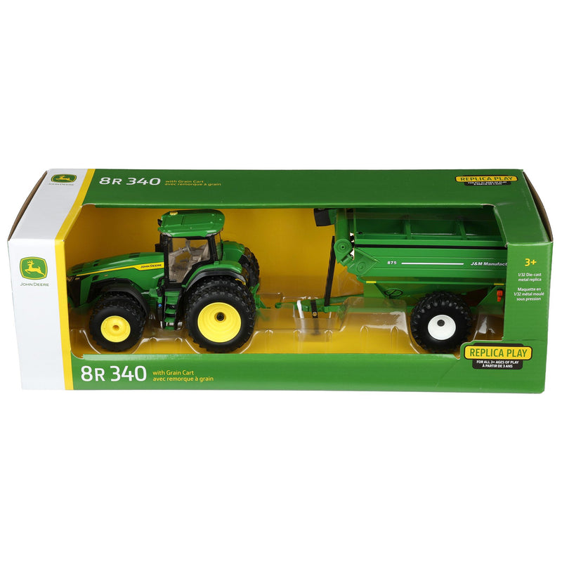 1/32 John Deere 8R 340 Tractor with Green J&M 875 Grain Cart, ERTL Replica Play