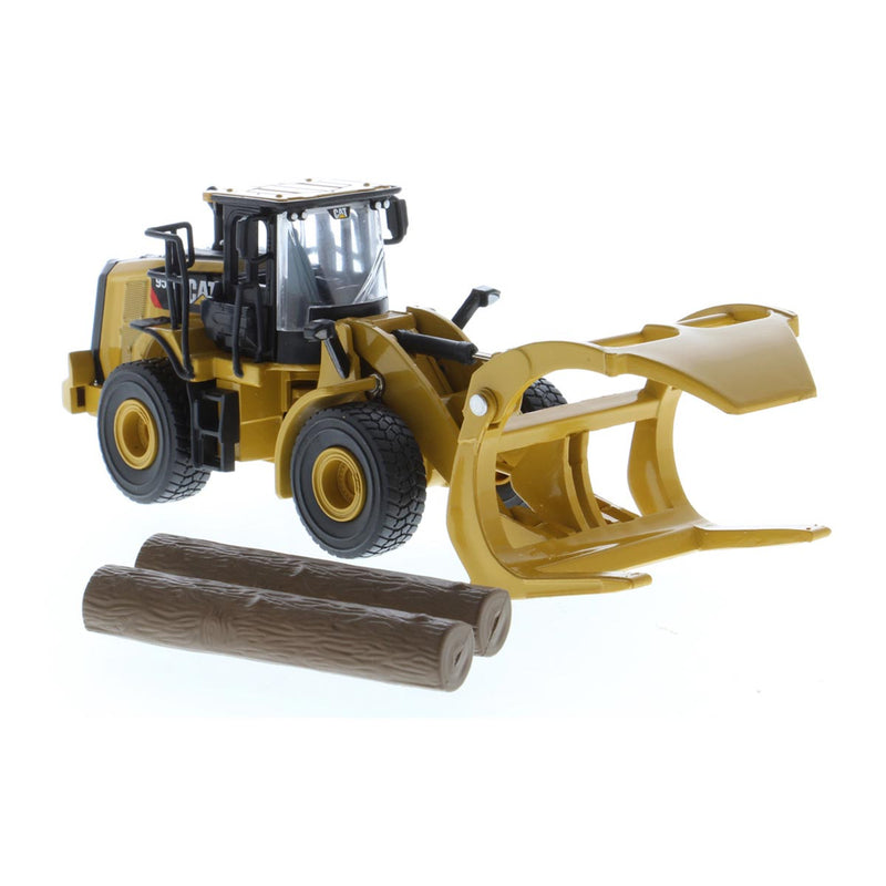 (B&D) 1/64 Caterpillar 950M Wheel Loader with Log Fork, Bucket & 2 Log Poles, Diecast Masters Play & Collect - Damaged Item