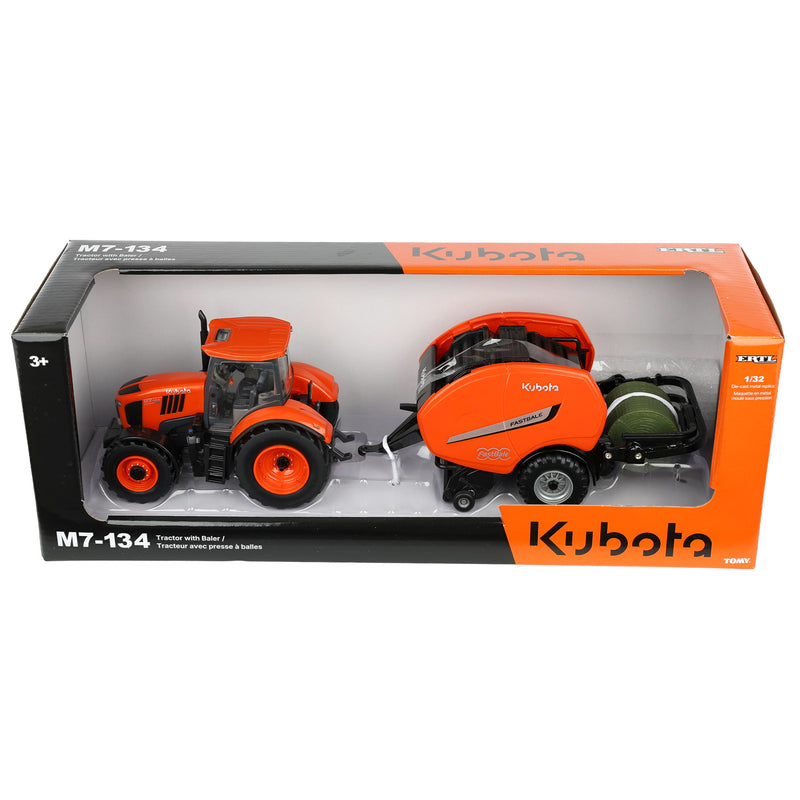 1/32 Kubota M7-134 Tractor with Kubota FastBale Round Baler & Bale by ERTL