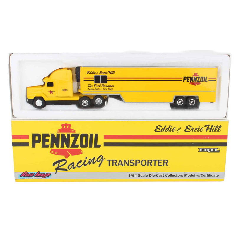1/64 Freightliner Semi Truck and Refrigerated Trailer Racing Transporter by ERTL, Pennzoil