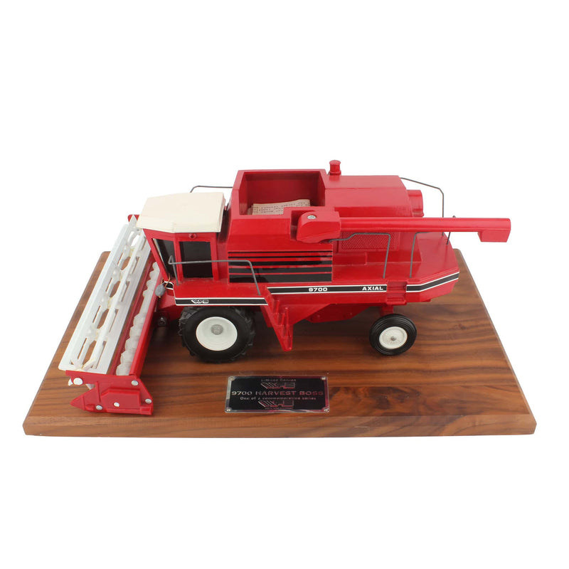 1/28 White Farm Equipment 9700 Harvest Boss Combine Displayed on Wooden Desk Plaque by Scale Models