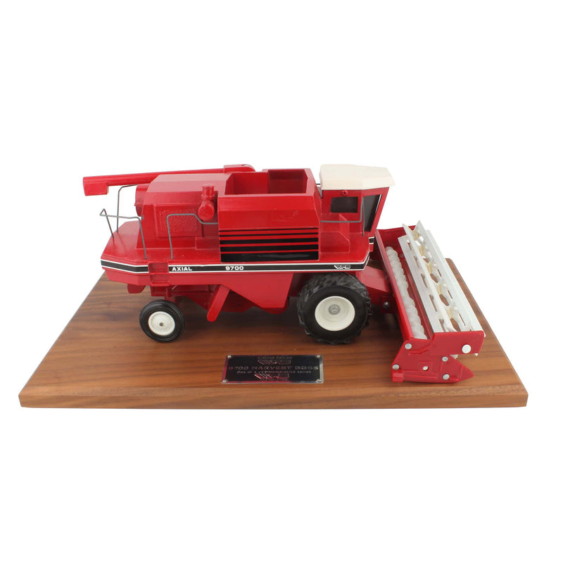 1/28 White Farm Equipment 9700 Harvest Boss Combine Displayed on Wooden Desk Plaque by Scale Models